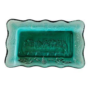 Vintage Last Supper green crystal‎ trinket tray